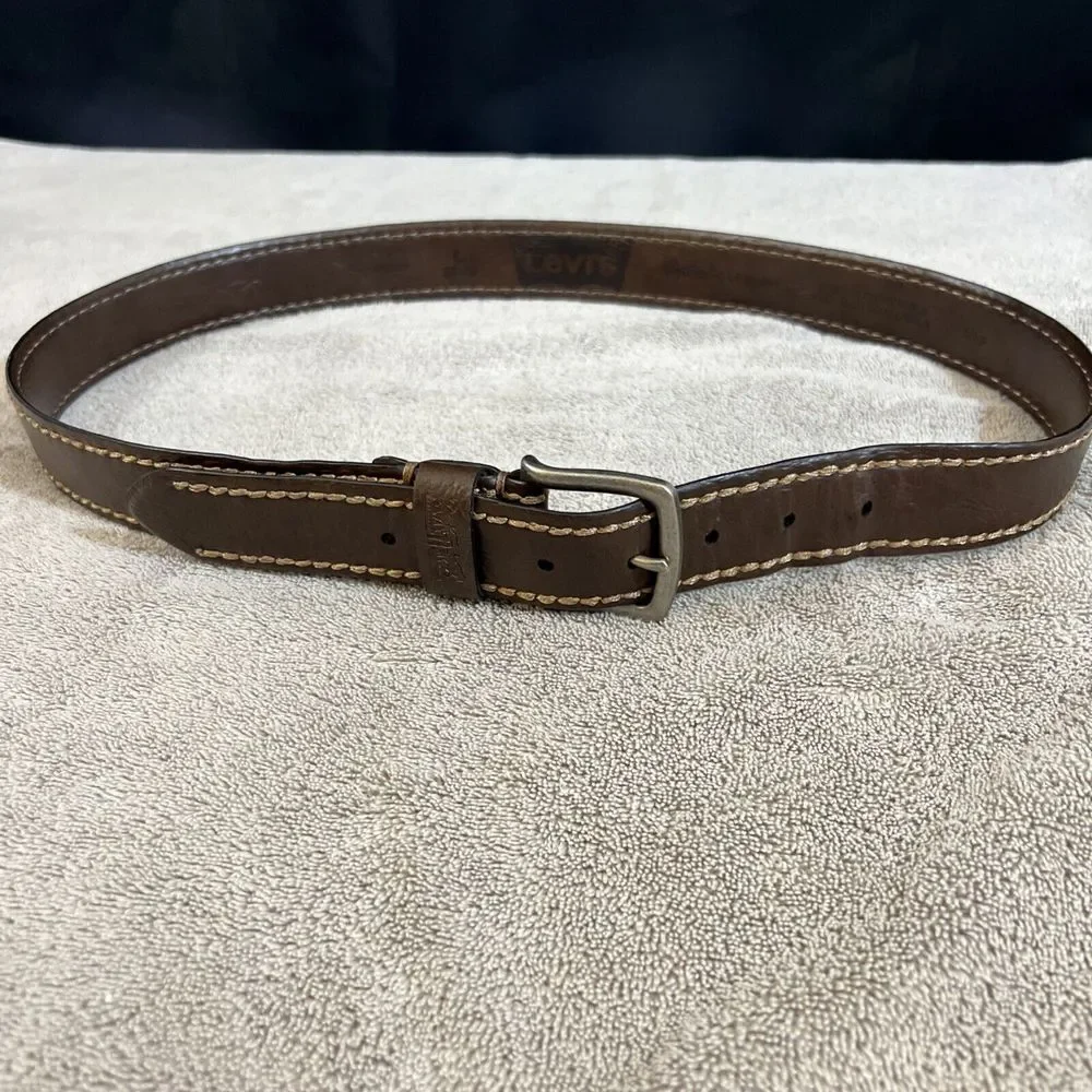 Levis Brown Work Belt Mens Sz L 38-40 Synthetic Leather 2-Horse Brand 1.5